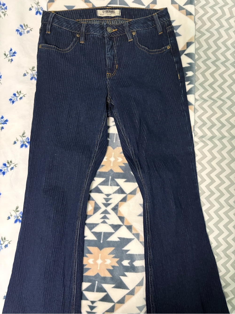Mid-Rise Dark Blue striped Flare/Bootcut Jean  - Casual Everyday Style